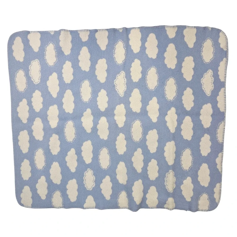 Pottery Barn Kids Cloud Fleece Baby‎ Blanket Blue White Soft Comfort